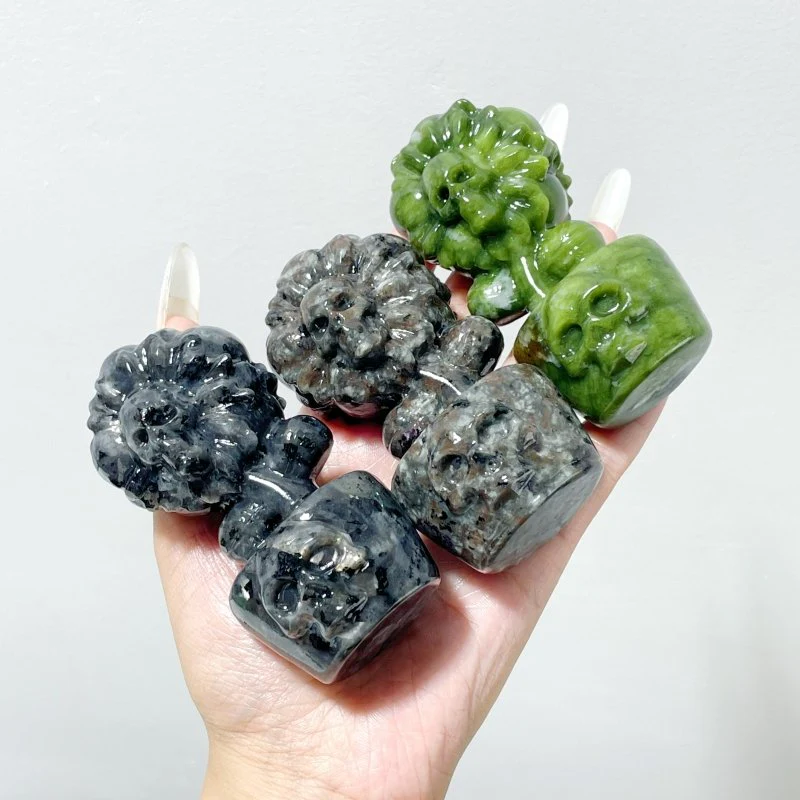 3 Types Skull Sunflower Carving Wholesale Green Jade Yooperlite Larvikite - Image 5