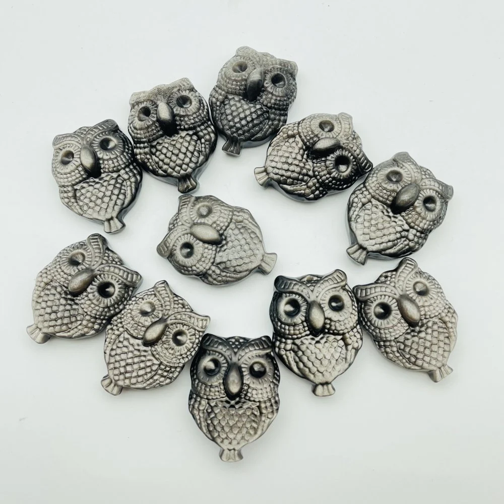 Silver Sheen Obsidian Owl Carving Wholesale - Image 2