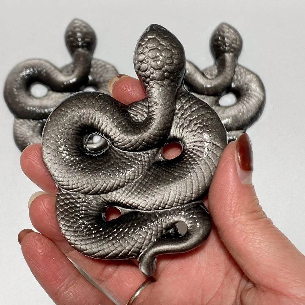 Silver Sheen Obsidian Snake Carving Crystal Wholesale - Image 3