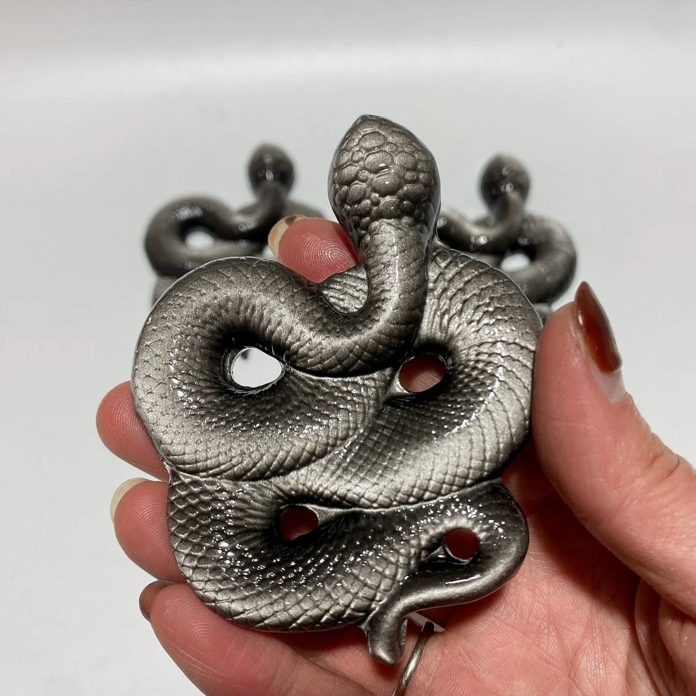 Silver Sheen Obsidian Snake Carving Crystal Wholesale - Image 5