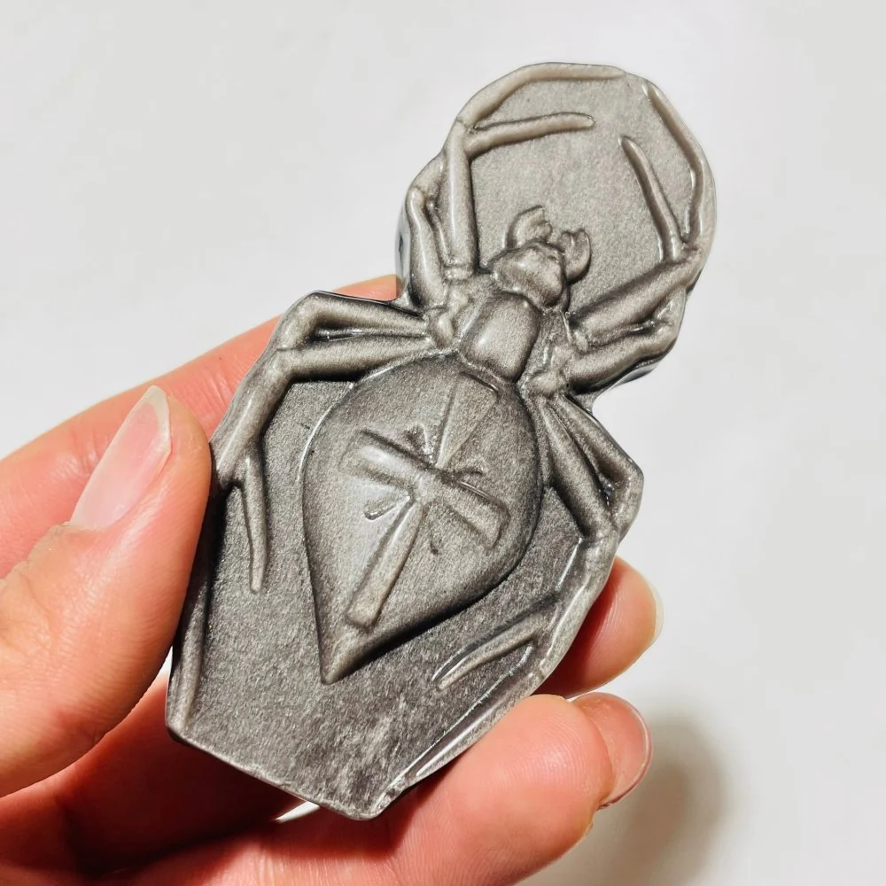 Silver Sheen Obsidian Spider Carving Wholesale - Image 3