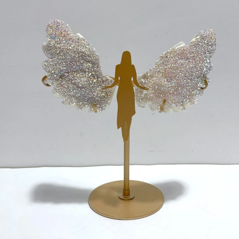 Beautiful Aura Quartz Cluster Angel Wing Carving With Stand