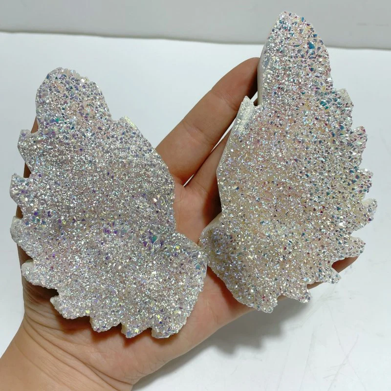 Beautiful Aura Quartz Cluster Angel Wing Carving With Stand - Image 2