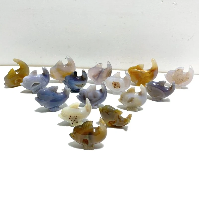 15 pieces Small Geode Agate Druzy Dolphin Carving