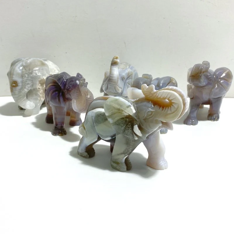 6 Pieces Small Geode Agate Druzy Elephant Carving