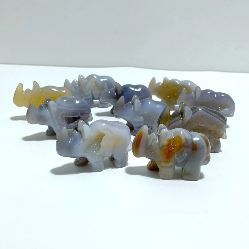 10 pieces Small Geode Agate Druzy Rhino Carving