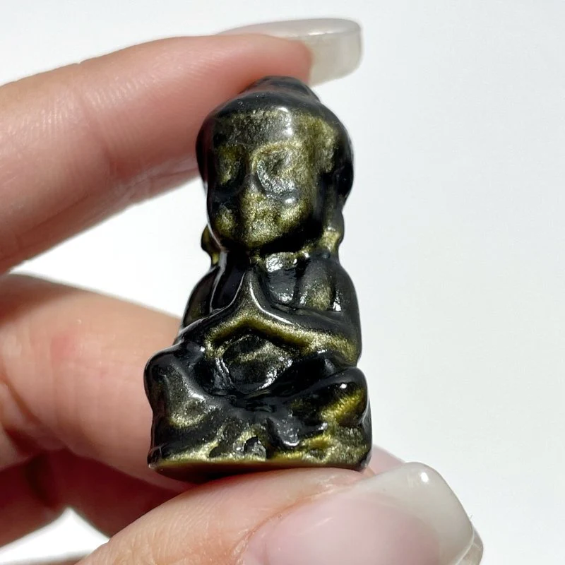 Small Gold Sheen Obsidian Buddha Carving Wholesale - Image 5