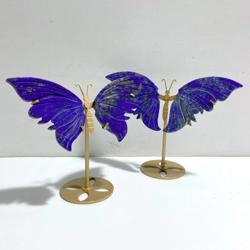 4 Pairs Small Lapis Lazuli Butterfly Wing Carving With Stand - Image 2