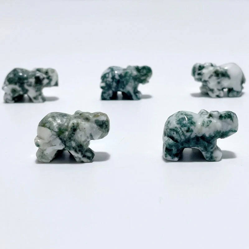 Mini Moss Agate Elephant Carving Wholesale