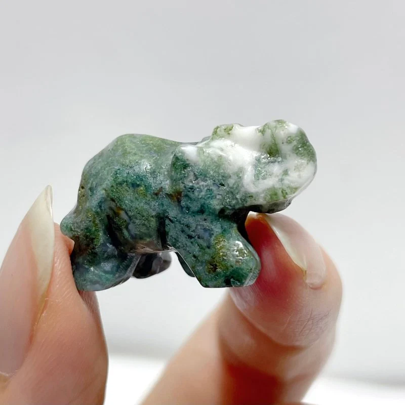Mini Moss Agate Elephant Carving Wholesale - Image 4