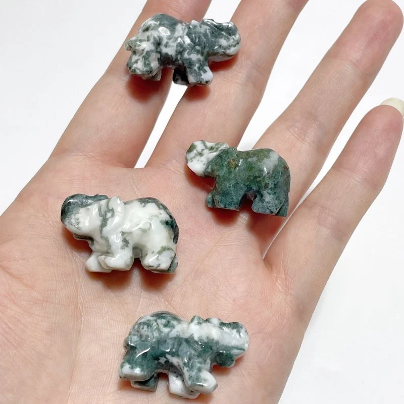 Mini Moss Agate Elephant Carving Wholesale - Image 5