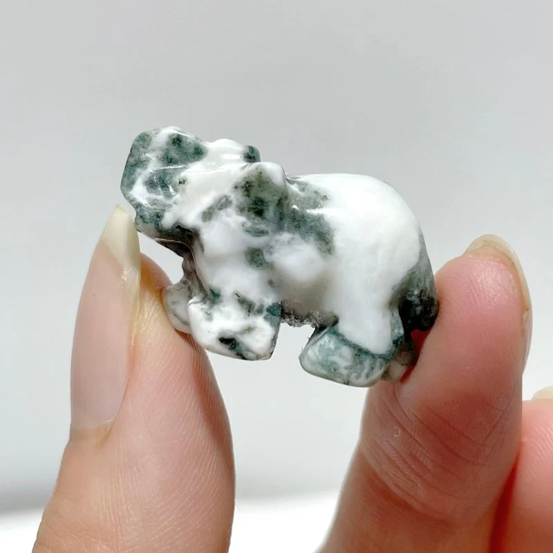 Mini Moss Agate Elephant Carving Wholesale - Image 6