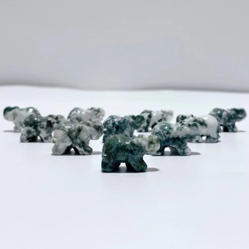 Mini Moss Agate Elephant Carving Wholesale - Image 7