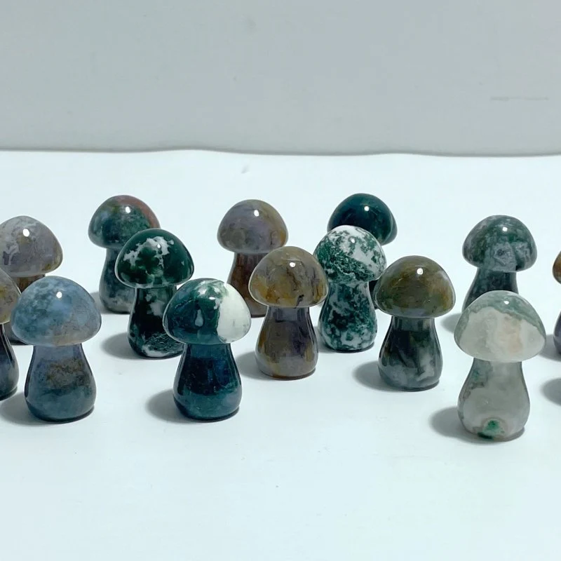Small Moss Agate Mushroom Carving Wholesale