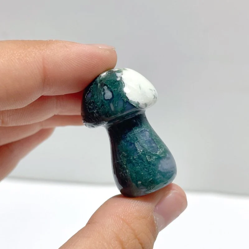 Small Moss Agate Mushroom Carving Wholesale - Image 4