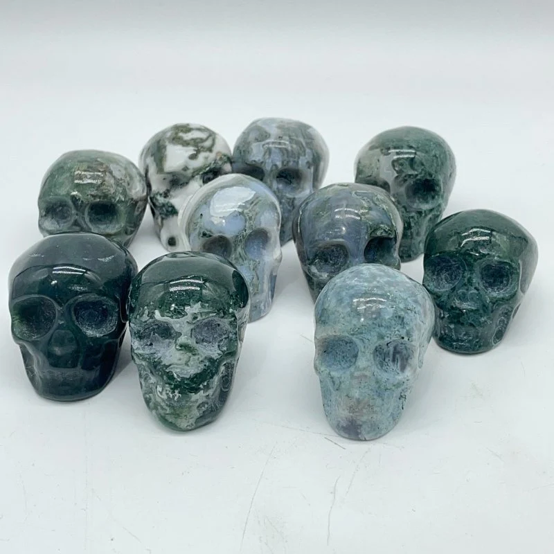 Small Moss Agate Skull Carving Wholesale - Image 2