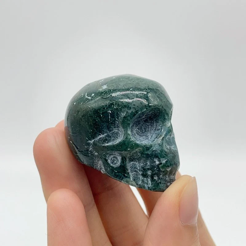 Small Moss Agate Skull Carving Wholesale - Image 3