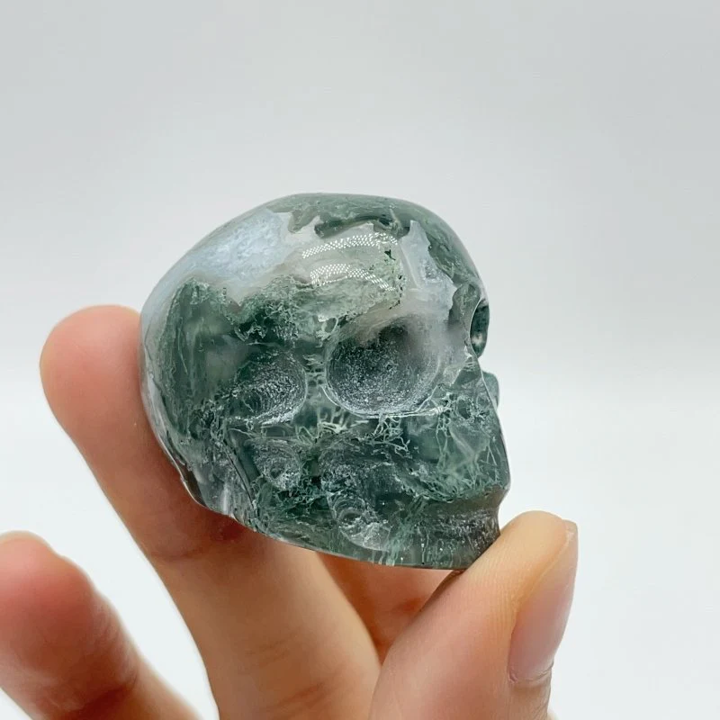 Small Moss Agate Skull Carving Wholesale - Image 4