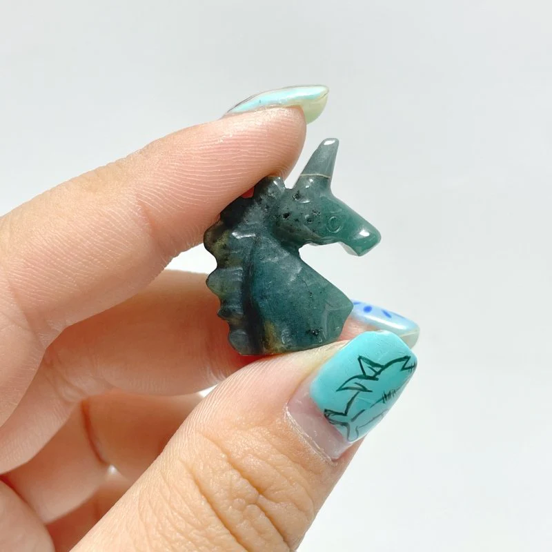 Mini Moss Agate Unicorn Carving Wholesale - Image 2