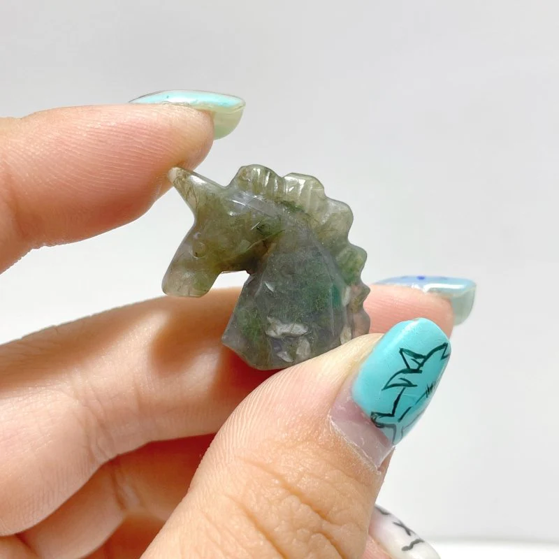 Mini Moss Agate Unicorn Carving Wholesale - Image 3