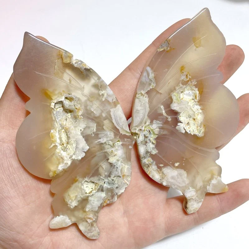 10 Pairs Small Sakura Flower Agate Butterfly Wing Carving With Stand - Image 6
