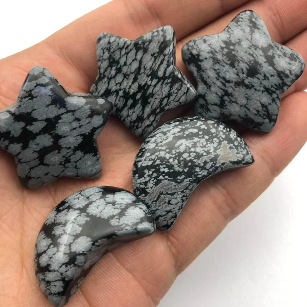 Snowflake Obsidian Shaped Stars&Moon Crystal Healing Stone - Image 4