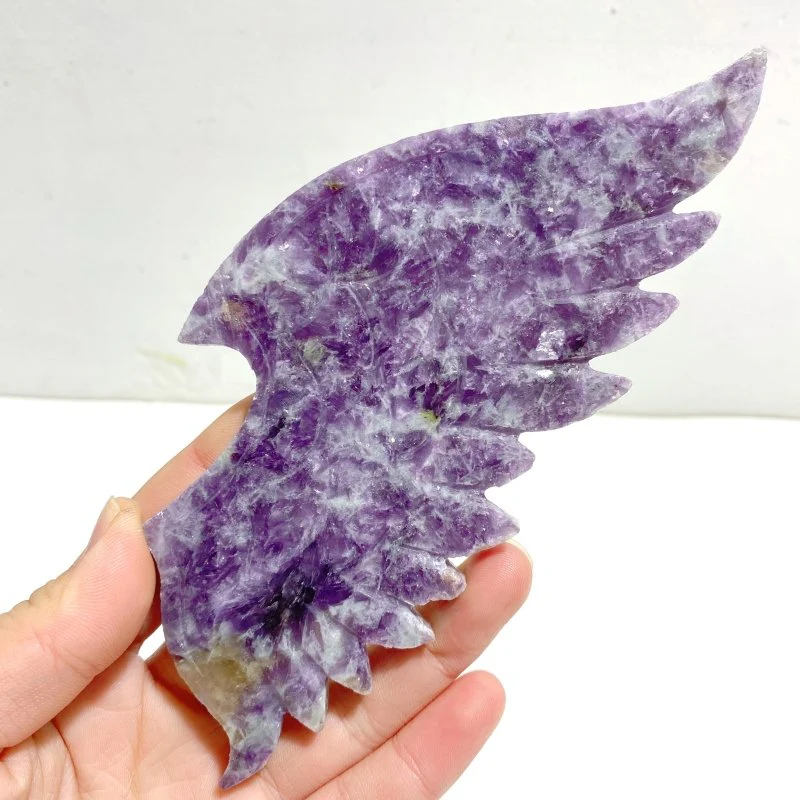 Beautiful Spark Lepidolite Demon And Angel Wing Carving With Stand - Image 3