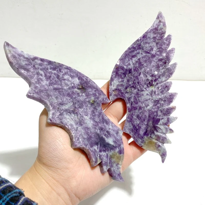 Beautiful Spark Lepidolite Demon And Angel Wing Carving With Stand - Image 4