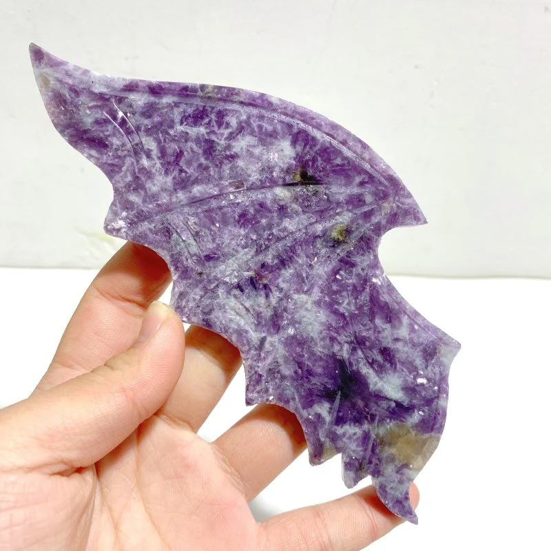 Beautiful Spark Lepidolite Demon And Angel Wing Carving With Stand - Image 5