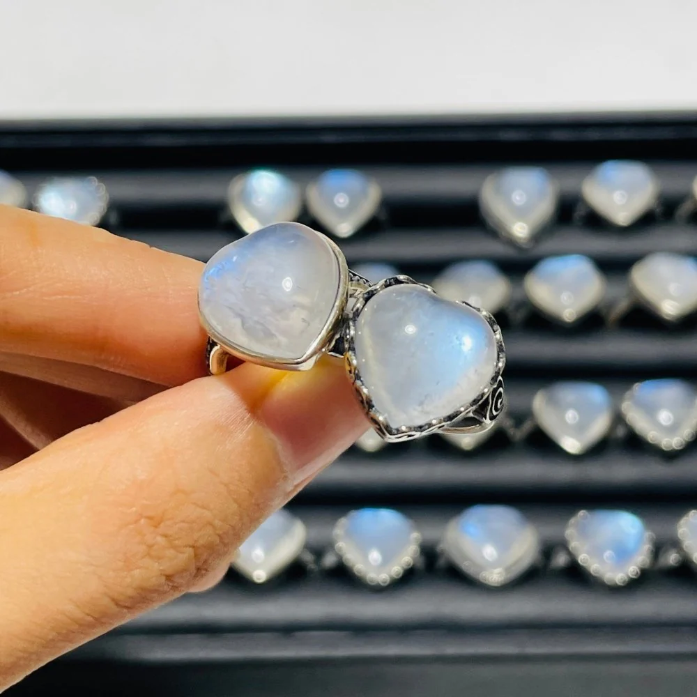 36 Pieces Sterling Silver Sri Lankan Moonstone Heart Different Styles Ring - Image 2