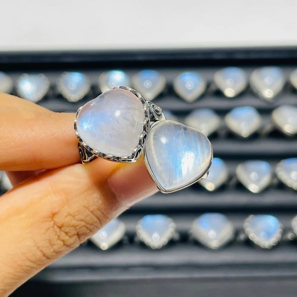 36 Pieces Sterling Silver Sri Lankan Moonstone Heart Different Styles Ring - Image 3