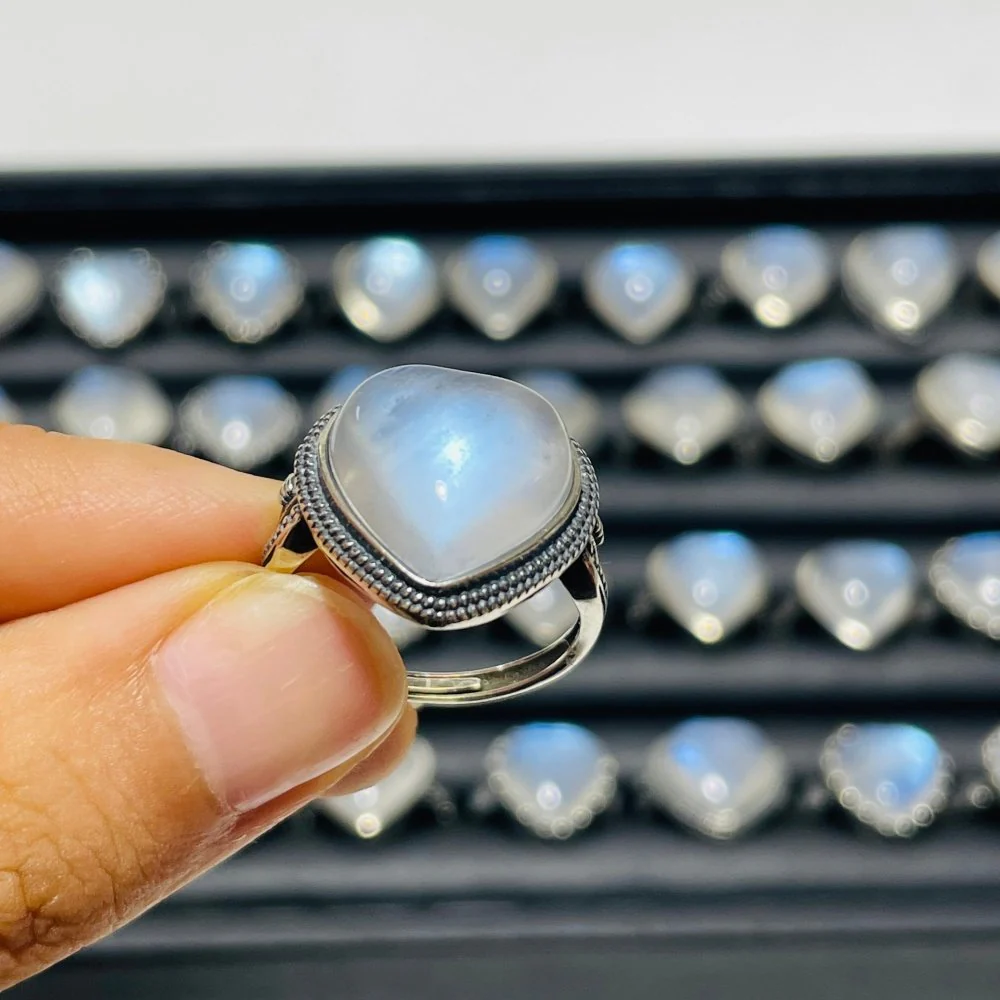 36 Pieces Sterling Silver Sri Lankan Moonstone Heart Different Styles Ring - Image 5