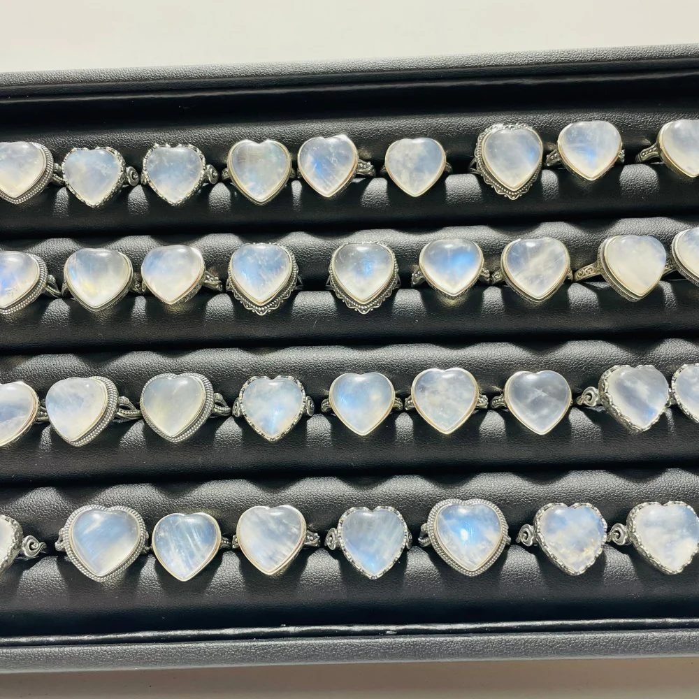 36 Pieces Sterling Silver Sri Lankan Moonstone Heart Different Styles Ring - Image 8