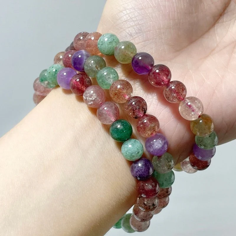 Multi-gem Beads Bracelet Wholesale Strawberry Quartz Green Strawberry Quartz Mixed Amethyst - Image 4