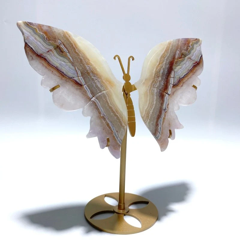 Stripe Agate Butterfly Wing Carving With Stand
