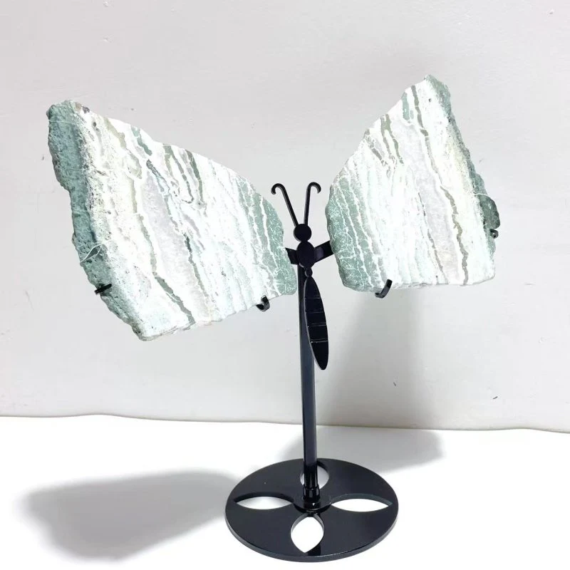 2 Pairs Stripe Moss Agate Slab Butterfly Wing With Stand - Image 4