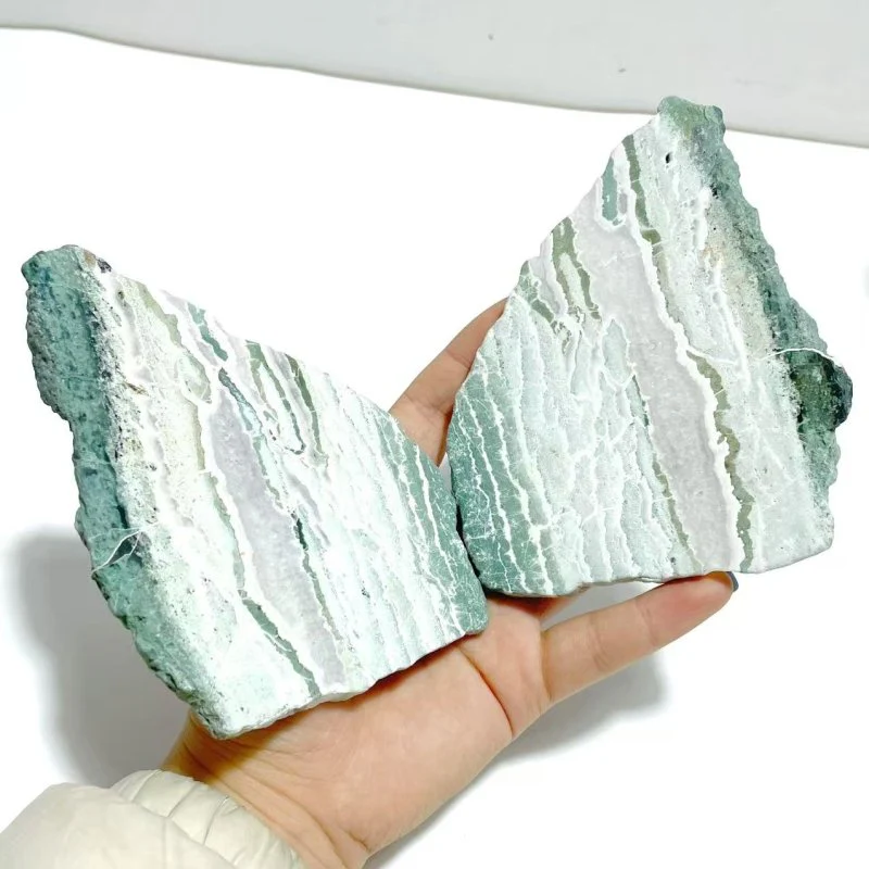 2 Pairs Stripe Moss Agate Slab Butterfly Wing With Stand - Image 6