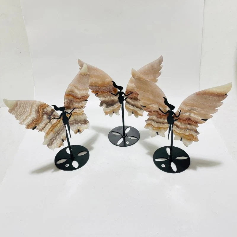 3 Pairs Striped Agate Symmetry Fairy Wing With Stand - Image 2