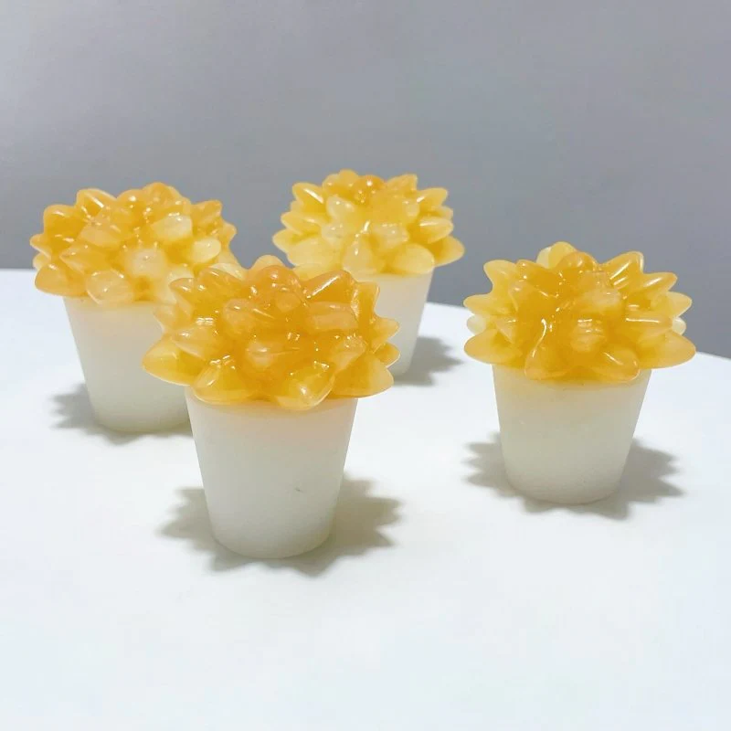 3 Types Succulent Potted Plants Carving Wholesale Yellow Calcite Strawberry Quartz Green Aventurine - Image 2
