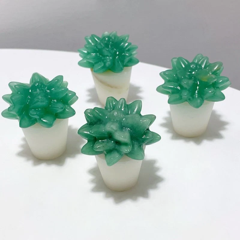 3 Types Succulent Potted Plants Carving Wholesale Yellow Calcite Strawberry Quartz Green Aventurine - Image 4
