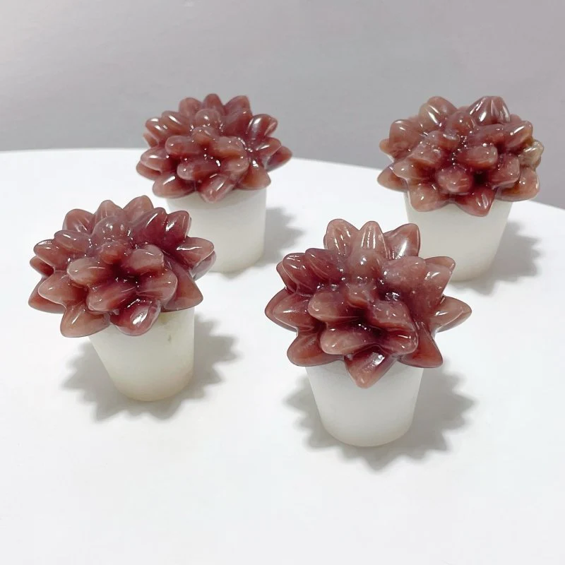 3 Types Succulent Potted Plants Carving Wholesale Yellow Calcite Strawberry Quartz Green Aventurine - Image 6