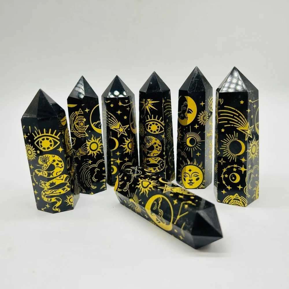 Sun And Moon Laser Printing Obsidian Tower Points Crystal Wholesale - Image 2