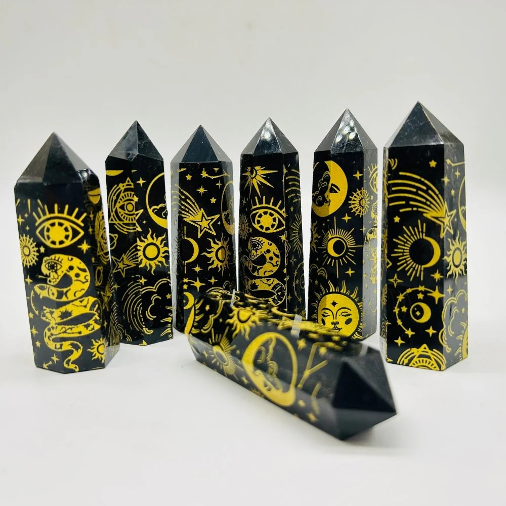 Sun And Moon Laser Printing Obsidian Tower Points Crystal Wholesale - Image 3