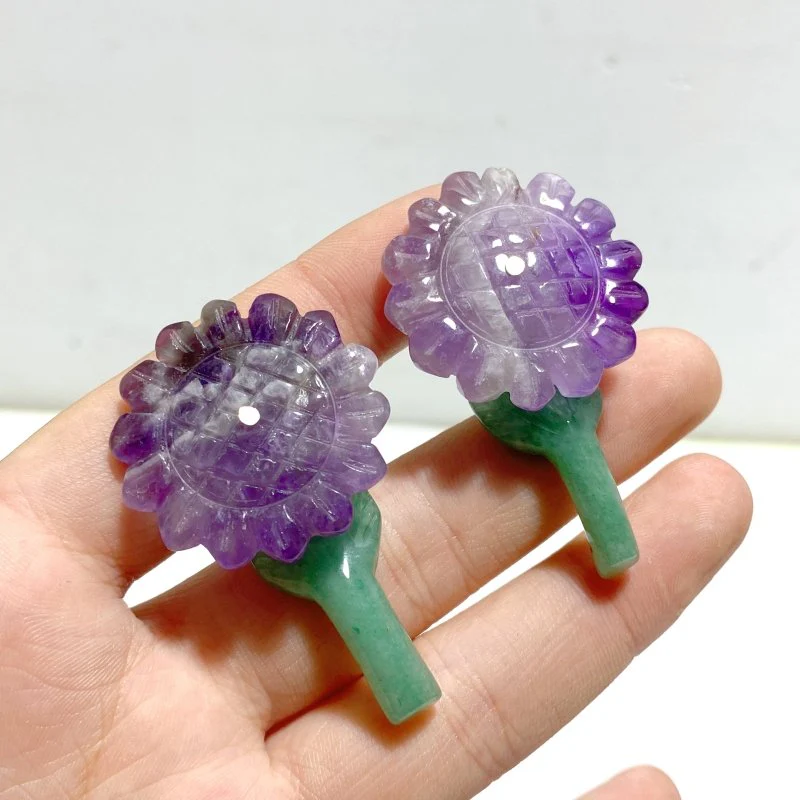 Sunflower-shaped Yellow Jade And Green Aventurine Leaf Carving Wholesale - Image 6