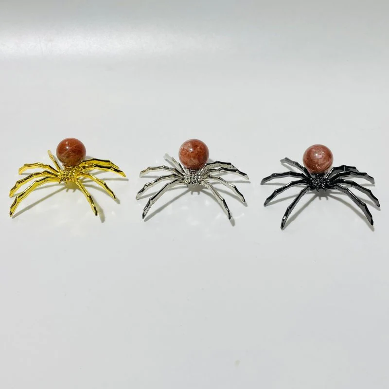 High Quality Sunstone Crystal Sphere Spider Ornament Handmade Alloy Spider Wholesale