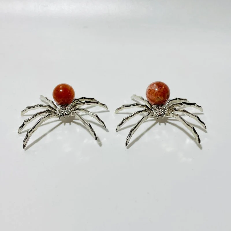 High Quality Sunstone Crystal Sphere Spider Ornament Handmade Alloy Spider Wholesale - Image 3