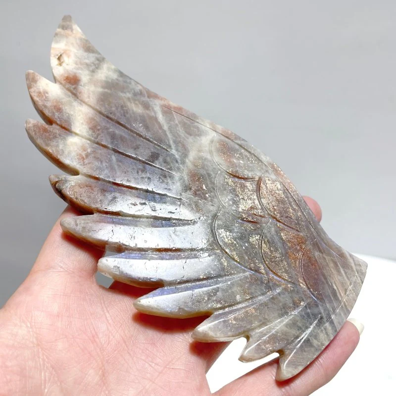 Sunstone Mixed Moonstone Angel Wing Carving With Stand - Image 2