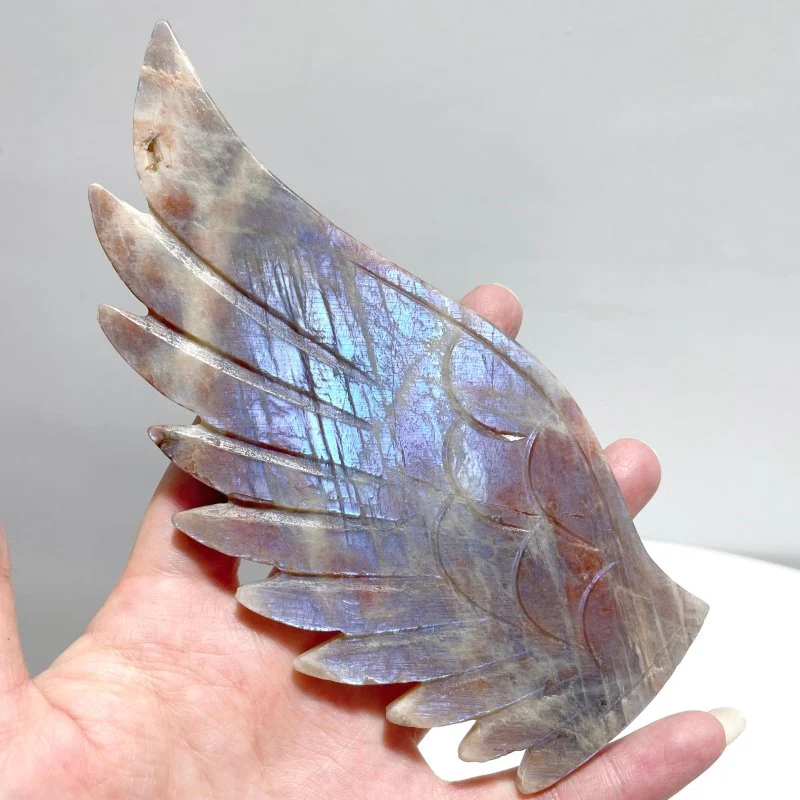 Sunstone Mixed Moonstone Angel Wing Carving With Stand - Image 3