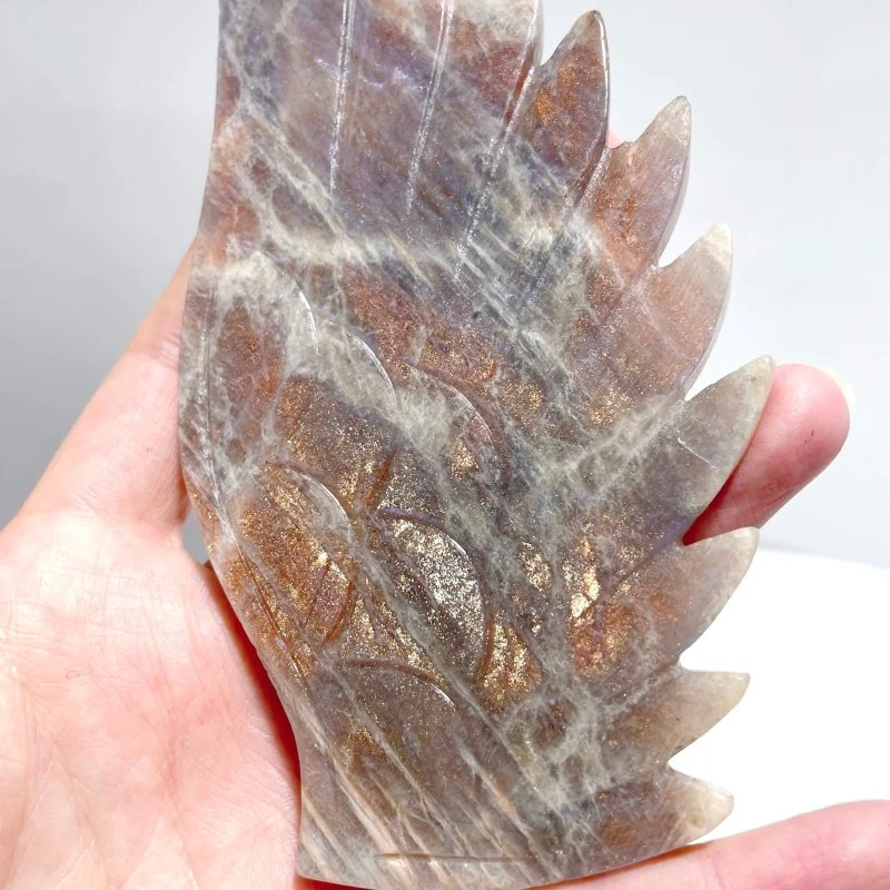 Sunstone Mixed Moonstone Angel Wing Carving With Stand - Image 4