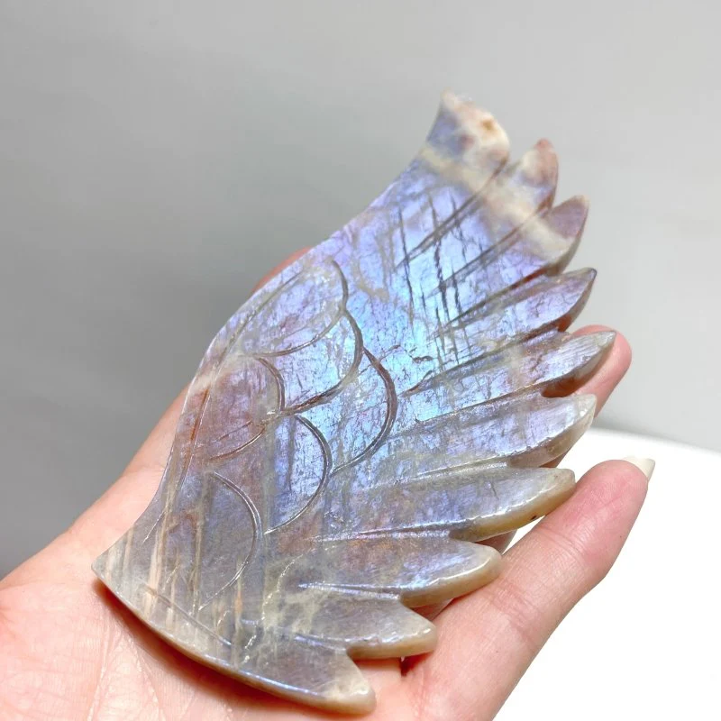 Sunstone Mixed Moonstone Angel Wing Carving With Stand - Image 5